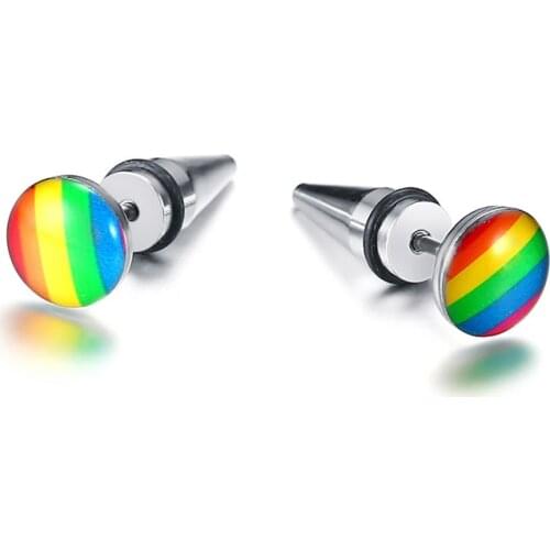 2021 LGBT Fashion And Titanium Steel Jewelry European Style Stainless Steel Material Rainbow Stud Earrings Suitable For Couples