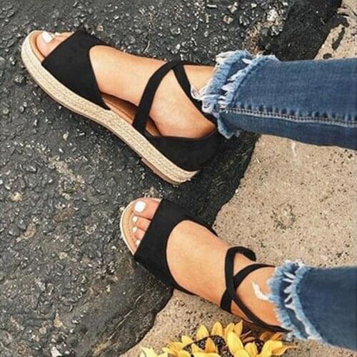 2021 New Casual Concise Summer Women Sandals Hemp Rope Light Bottom Cross Strap Women Sandals Cover Heel Open Toe Flat Sandals
