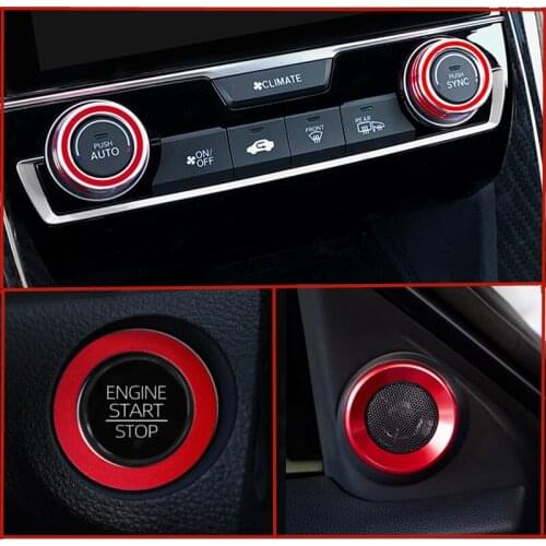 5pc Car Styling Car Ignition Engine Start Stop Decorate Button Rings Door Speaker Rings Trims For Honda Civic 2016-2019
