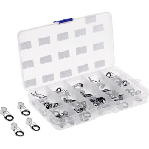 75pcs Box Fishing Rod Guide Sea Pole Guide Eye Set DIY Eye Rings Stainless Steel Frames Ceramics Line Guide Ring