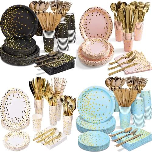 92Pcs Kids Adult Birthday Party Supplies Disposable Tableware Set Paper Plate Cup Tablecloth Fork Wedding Baby Shower Decoration