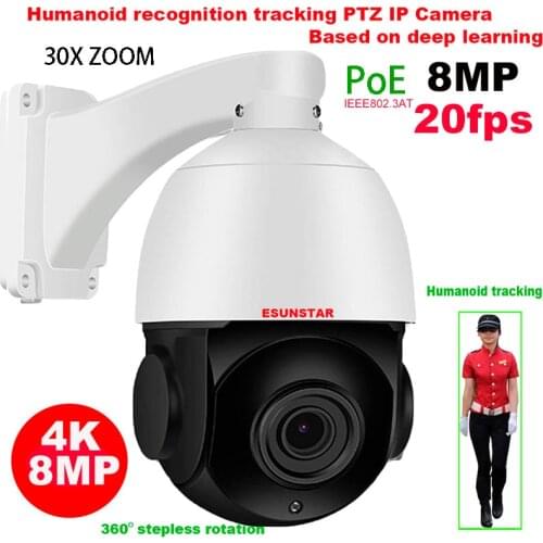 CamHi 8MP POE 30X ZOOM Humanoid Auto Track IR PTZ Speed IP Camera Humanoid Recognition Build in MIC Speaker 128GB sd card