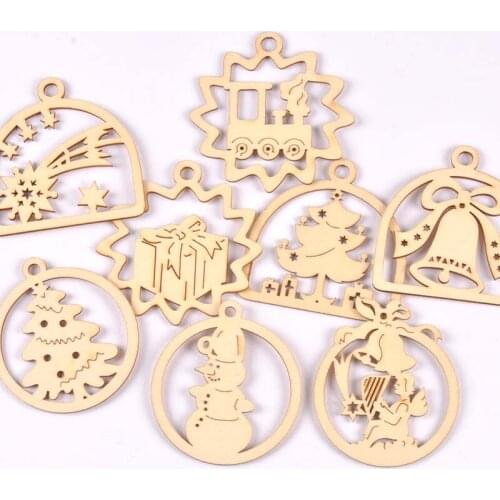 5pcs Christmas Wooden Pendant Snowman Christmas Tree Design Hanging Ornaments For DIY Xmas Decoration Home m2626