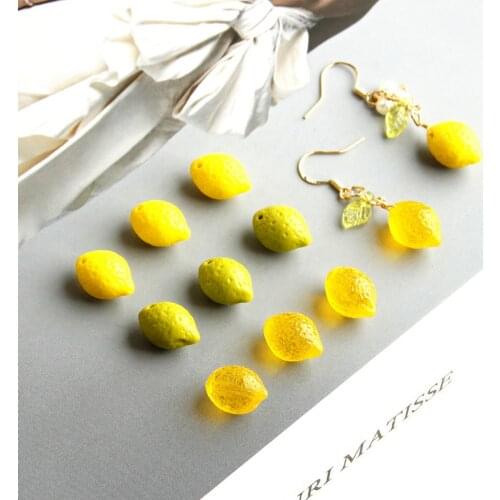 Doreen Box Mixed Resin Food Fruit Pendant Charms Lemon Yellow Earring Key Chains Accessory DIY Charm Jewelry Make Handamde,1PC