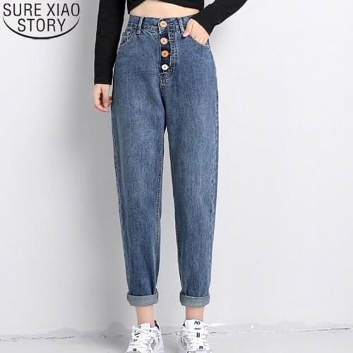 Jeans Women Loose Pants 2021 New Autumn High Waist Jeans Women Harem Pants All-match Fashion Buckle Buttons Denim Jeans 10792