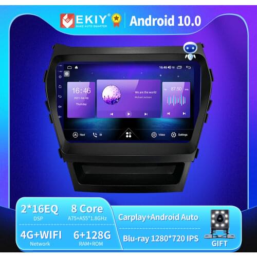 EKIY 6+128G 8 CORE Autoradio Android 10 For Hyundai IX45 Santa Fe 2013-2017 Car Radio Multimedia Blu-ray IPS QLED Navi GPS 2din
