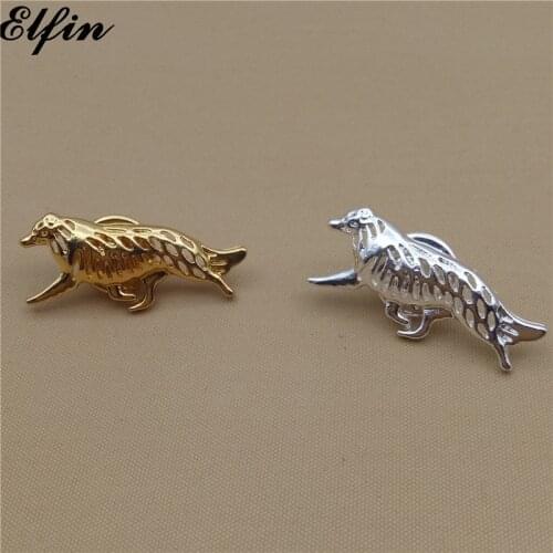 Elfin Wholesale Border Collie Brooches Gold Color Silver Color Trendy Border Collie Dog Brooches Jewellery Men