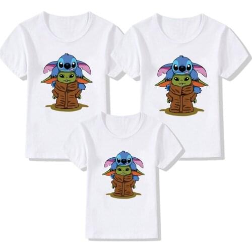 New Family T Shirt Lilo Stitch Yoda Star War Printed Kids Boys Girls Tshirts Harajuku Women Men Cartoon Kawaii Family Look Tops