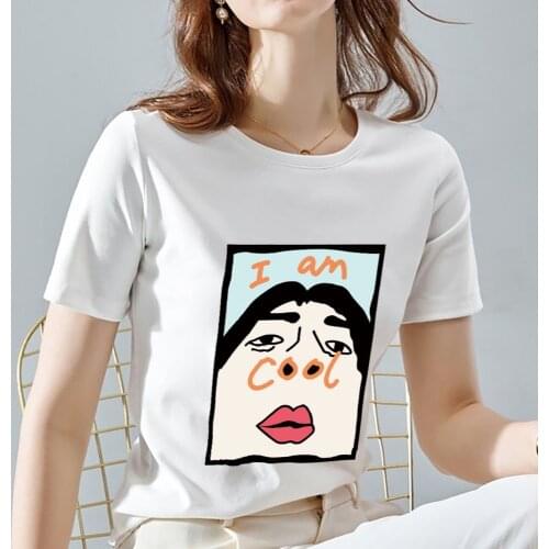 T-shirt Womens Summer Casual Funny I Am Cool Print Pattern Ladies O-neck Slim Basic Womens Vogue All-match Soft Short Sleeves
