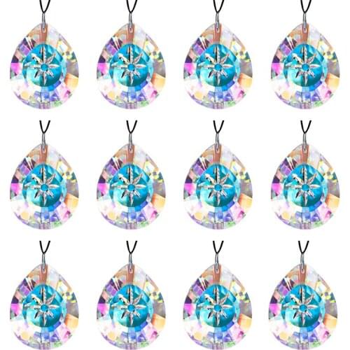 H&D 12pcs Window Hanging Crystal Suncatcher Decorations 76mm AB Chandelier Prisms Parts DIY Accessories Rainbow Maker Home Decor