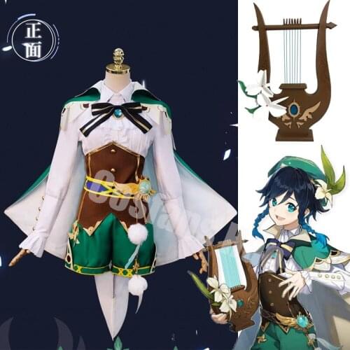Game Genshin Impact Venti Barbatos Cosplay Costume shoes God Of Wind Fashion Lovely Uniform Suit Role Play Wig Shoes Clothing