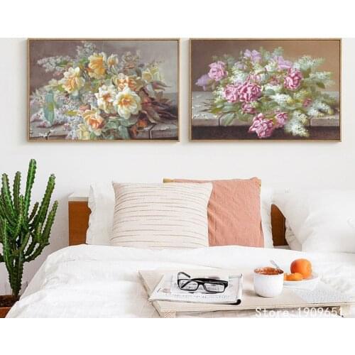 Cotton no frame classical pink yellow rose flower canvas printings oil painting printed on cotton wall art decoration picture