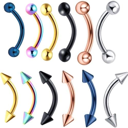 JUNLOWPY 16G Surgical Steel Eyebrow Rings Ear Curved Barbell Tragus Cartilage Earring Helix Body Piercing Jewelry Mix 6 Colors