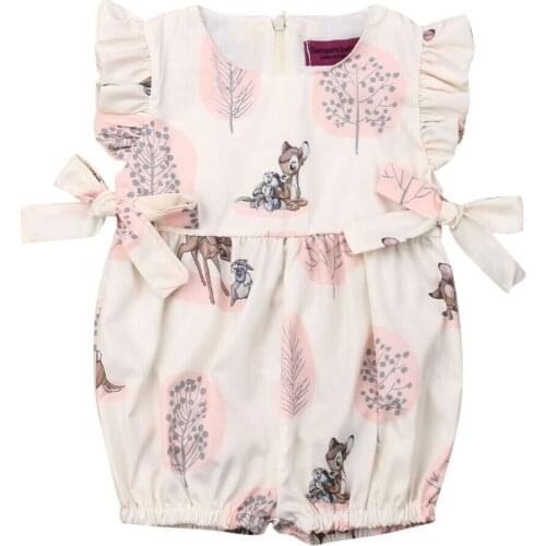 Summer Newborn Baby Girl Clothes Ruffles Sleeveless Cartoon Fox Floral Romper Jumpsuit One Pieces Baby Clothes