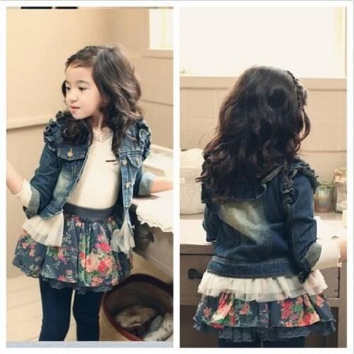Patchwork Lace Denim Jackets For Girls Fashion Childrens Outwear Jackets Autumn Winter Kids Clothes Jeans Coat For Kids 4-10Yrs
