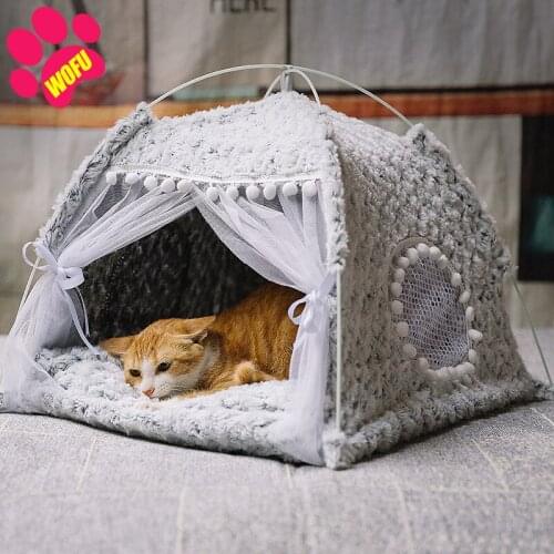 WOFUWOFU Sweet Princess Cat Houses Home Cushion Cat Bed Foldable Cats Tent Dog House Bed Kitten Dog Basket Beds Cute
