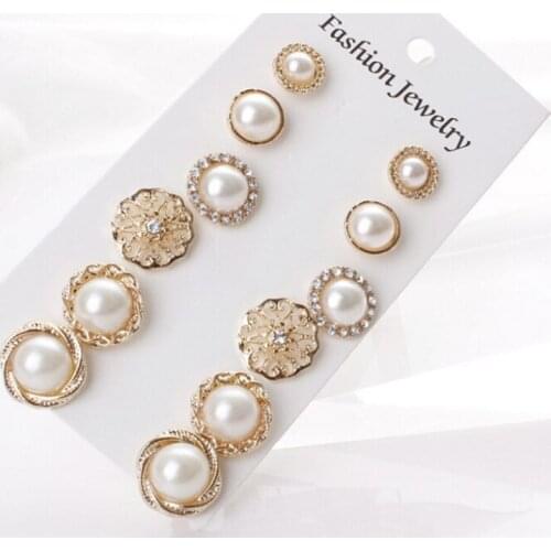 12 Pair/Set Fashion Women Square Crystal Heart Stud Earrings Set for Women Piercing Simulated Pearl Flower Earrings Jewelry Gift