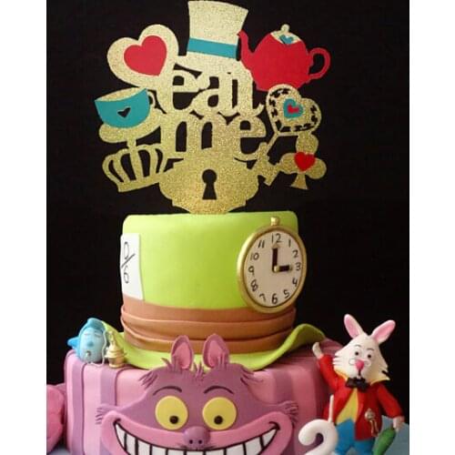 Fashion Acrylic Alice in Wonderland Cake Topper, Eat Me Cake Topper birthday tools wedding party decorations