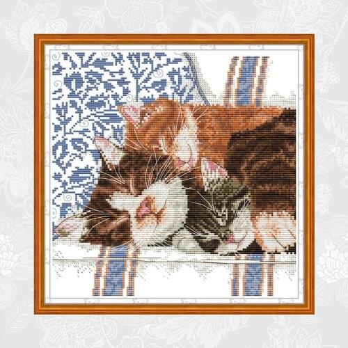 Intimate Cat Family Pattern Cross Stitch Kits 11CT Printed Fabric 14CT Counted Canvas Chinese Cross-stitch Embroidery Sets
