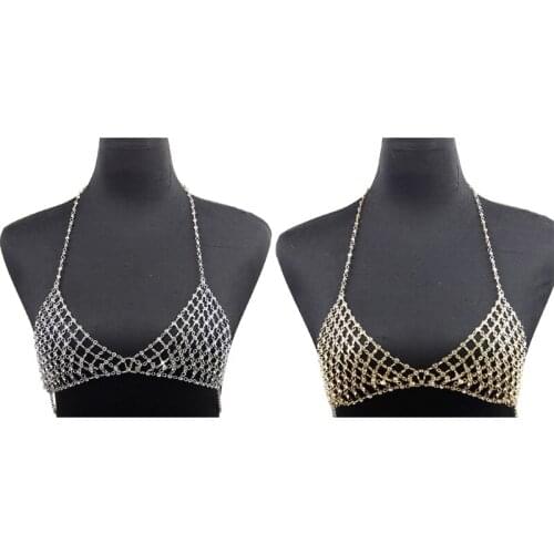 Sexy Beach Bra Chain Gold Body Jewelry Nightclub Rave Bikini Chest Chains Crystal Bra Chain Top for Women and Girls