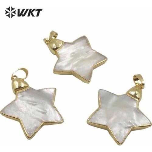 WT-JP213 woman popular MOP Pendant gold trim star shape Mother of pearl pendant high quality pearl wholesale 10pcs/lot