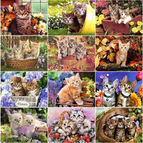 Full Square 5D Diy Diamond Painting Cat Basket Flower Cute Cross Stitch Diamond Embroidery Rhinestone Art Mosaic Wall Home Decor