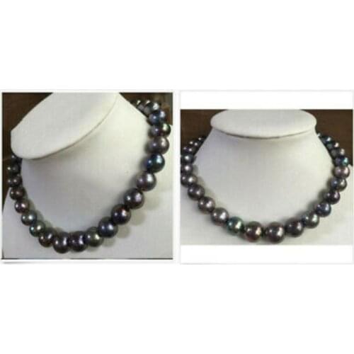 Stunning 12-13 mm tahitian round black red pearl necklace 18 inch Yellow CLASP