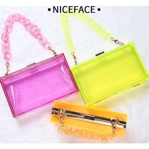 New style single shoulder messenger transparent acrylic handbags fashion personality chain small square bag dinner acrylic bag