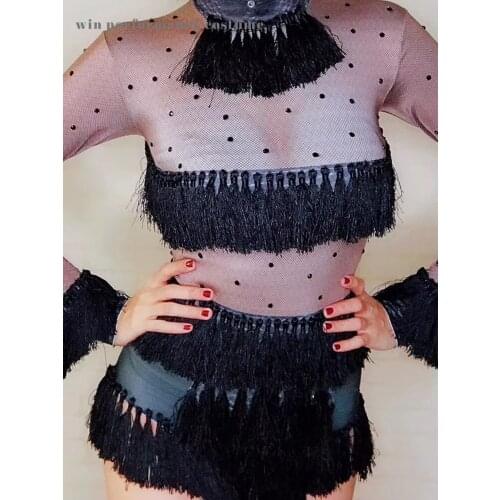 Sexy gogo jumpsuit mesh hollow out see through Bar Leading Dance Team Costume Performance Stage Outfit