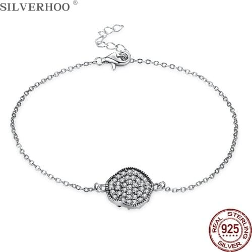 SILVERHOO 925 Sterling Silver Vintage Irregular Circle Charm Bracelet For Women Full Cubic Zirconia Handmade Bracelets Jewelry