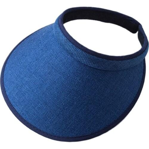 Women Ladies Summer Weave Straw Empty Top Beach Cap Clip-On Solid Color Large Wide Brim UV Protection Breathable Sun Visor Hat