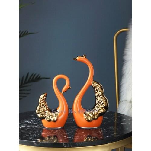 Nordic Creativity Ceramics Simulation Animal Sculpture Abstract Swan Lovers Marry Crafts Furnishings Modern Home Decoration