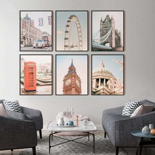 Nordic Vintage Travel Cities Poster London Ferris Wheel Traveling Landscape Art United kingdom Canvas Painting Wall Pictures