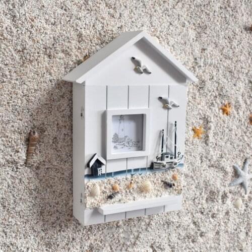 Mediterranean Style House Shape Wooden Key Holder Box Case Wall Mounted Hanging Cabinet Storage Organizer Home Decor