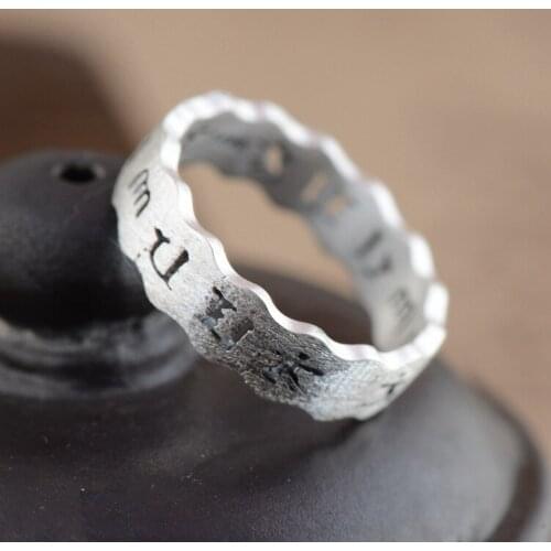 Thai Silver Ring S990 Fine Silver Wholesale Six Words Of Buddhism Archaize Style Hollow Out Couple Model