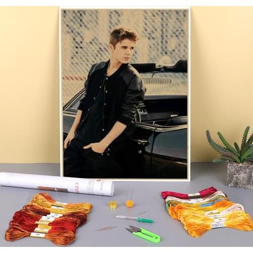 Justin Bieber Printed Fabric 11CT Cross-Stitch Complete Kit Embroidery DMC Threads Handmade Craft Handicraft Painting Magic