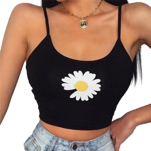 2020 New Club Sexy Women Crop Top Summer Daisy Print Basic Strap Tank Tops Cropped Feminino Ladies Elastic Shirt Vest Camisole