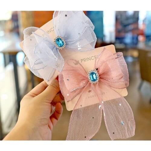Hot style hot selling sequin star yarn high-grade water drill multi-layer big bow children hair ornaments girl hair clip