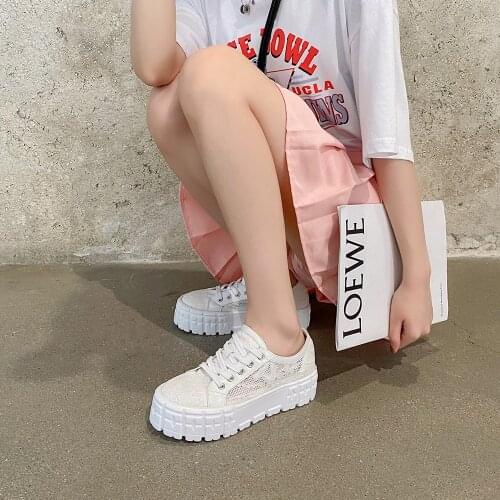 Women Sneakers Flat Platform shoes summer Fashion Lace mesh cloth Breathable outdoor Thick bottom casual Ladies sneaker 2021