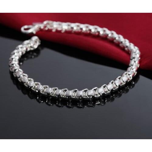 Hot fine 4MM Round lattice chain fashion 925 sterling silver Bracelet for woman Wedding party Holiday gift Popular brand jewelry