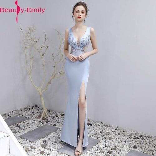 Sexy Beading Lace Mermaid Evening Dress Robe De Soiree 2020 V-Neck Tank Sleeve Illusion Zipper Back Long Side Split Party Dress