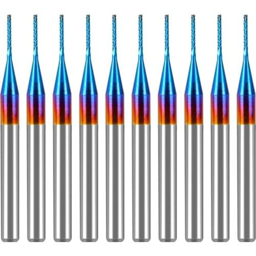 10Pcs 0.6mm Carbide End Mill Cutter,Super Nano Blue Coated Milling Cutter Engraving Milling Cutter Bits,1/8 inch Shank