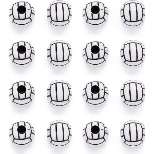 100Pcs White Volleyball Round Beads 12mm Sports Spacer Beads DIY Jewelry Making