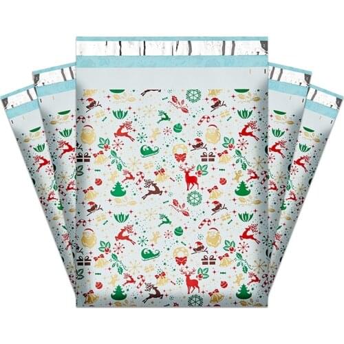 100Pcs Christmas Pattern Mail Bags Poly Envelope Colorful Printing Packing Clothing Express Bag Mailer Postal Shipping Bags