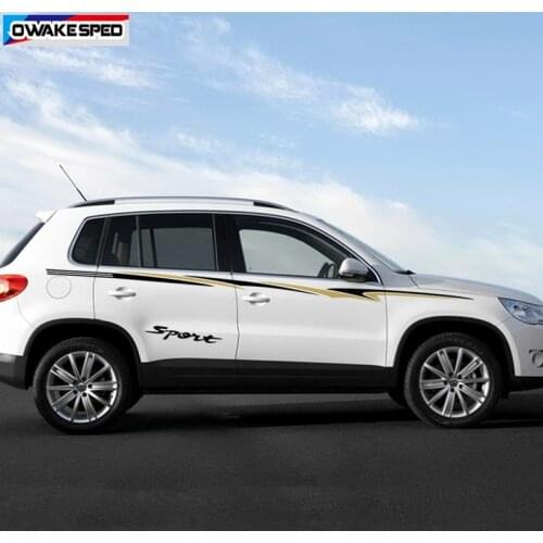 2pcs Sport Stripes Car Waist Lines Sticker For-Volkswagen Tiguan All SUV Cap Side Door Vinyl Decals Auto Tuning Accessories
