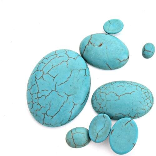 10pc/lot 6x8/10x8/10x12/10x14/13x18/18x25/20x30mm Oval FlatBack Cabochons Blue Created Stone Beads for Jewelry Findings Making