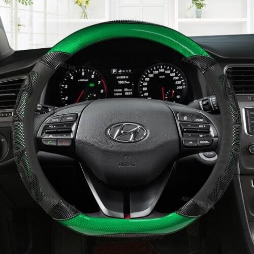 Carbon Fiber Leather Steering Wheel Cover D Shape for Hyundai ioniq 2016 2017 2018 2019 2020 Leather Car Styling Auto Protector