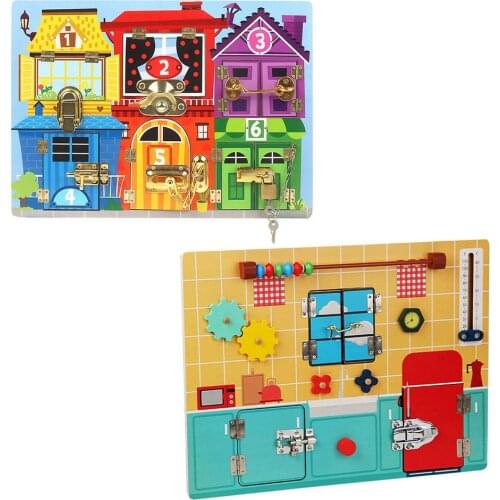 Toddler Learning Board Wooden Learning Educational Sensory Toy Early Education Puzzle Unlocking Busy Block Toys