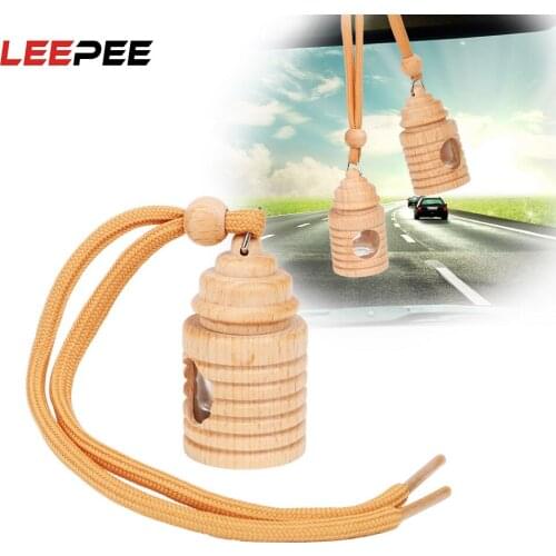 LEEPEE 4ml Wood Hanging Glass Empty Bottle for Essential Oils Car Perfume Empty Bottle Air Freshener Bottle Perfume Pendant