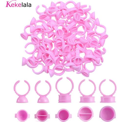 Kekelala 100/50PCS Pink Eyelash Extension Glue Ring Cup Eyebrow Eyeline Microblading Tattoo Pigment Holder Plastic Makeup Tools